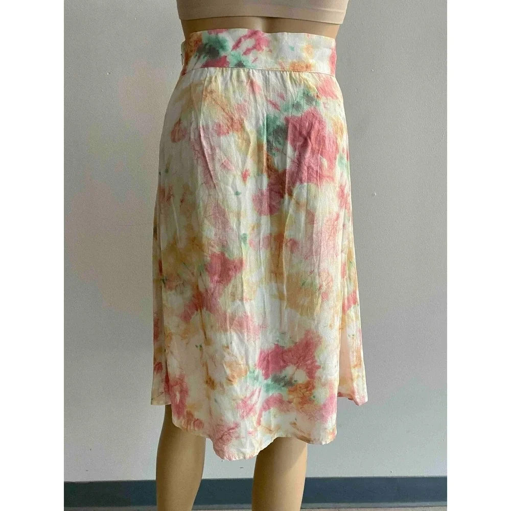 Auguste The Label Rayon Viscose Midi Skirt US 2 Tie Dye Pink Orange‎ Green